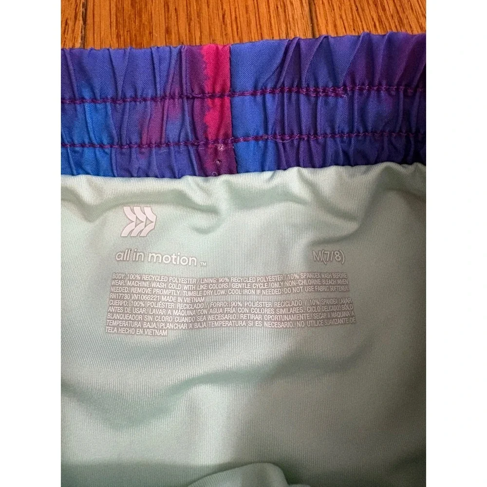 All In Motion Girls Blue Purple Pink Abstract Running Shorts Size M 7/8
